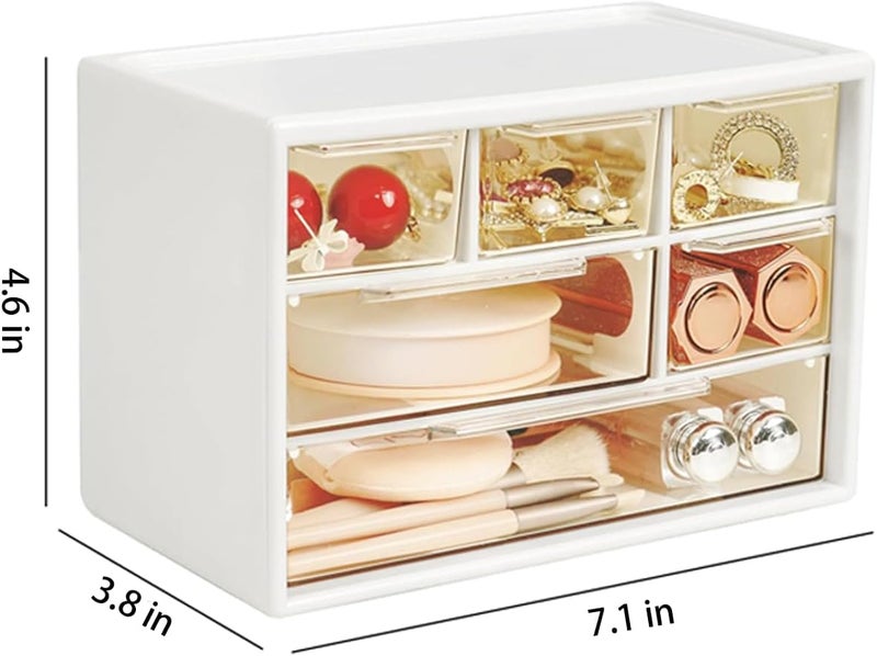 LIPCHEEGO Small Drawer Organizer for Desk, 7.1" x 3. 8" x 4.6" Mini Desktop Drawer Organizer with 6 Clear Drawers, Plastic Desktop Craft Storage Box for Desk Office School Home (White) - Image 2